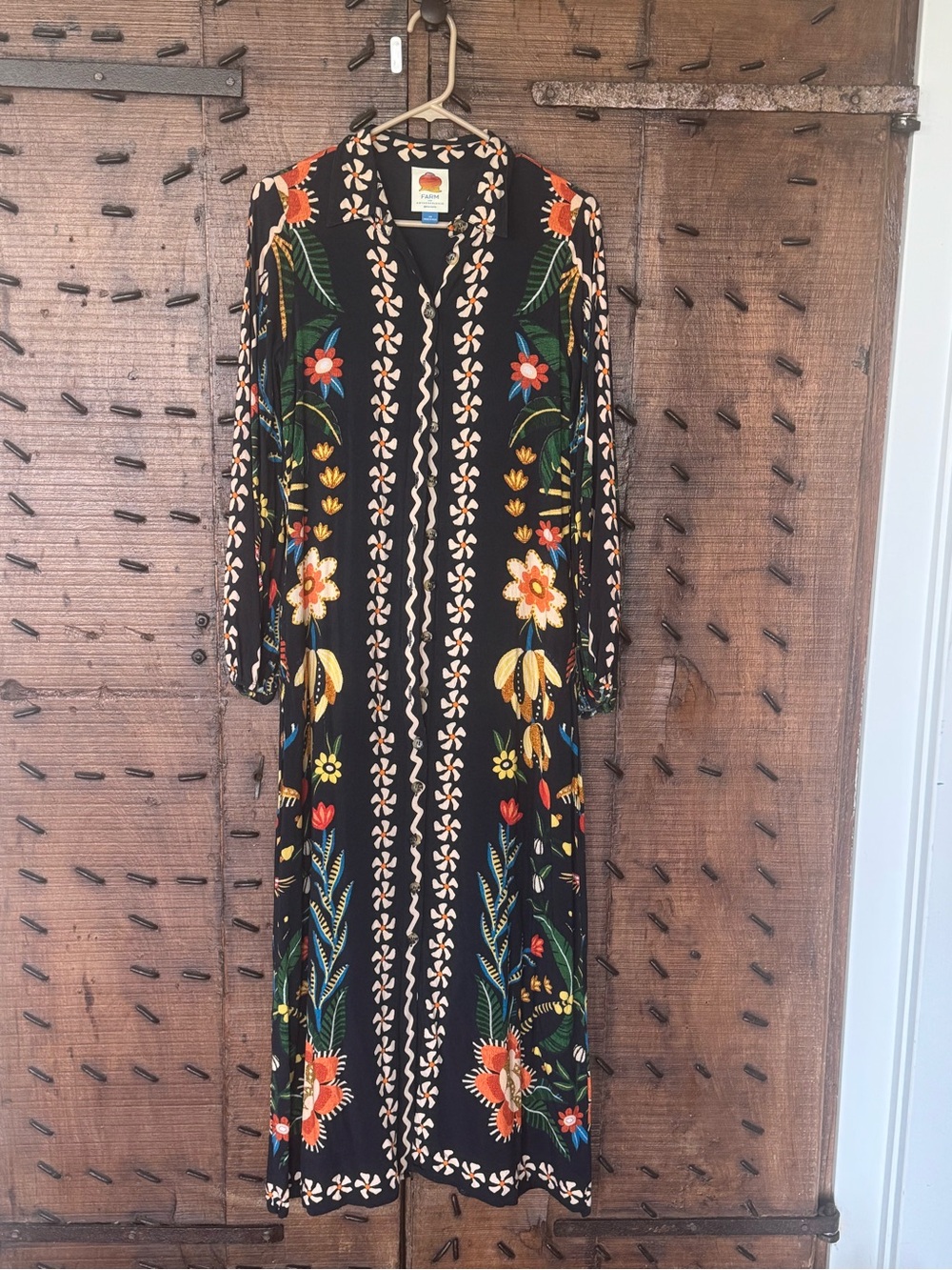 FARM Rio Black Maxi Dress with Colorful Floral Embroidery